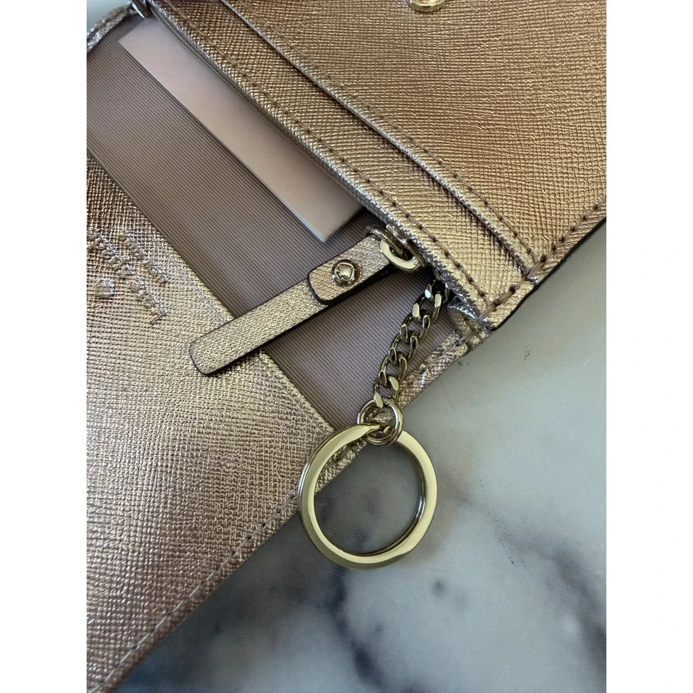 New Kate Spade Staci Metallic Rose Gold Leather Bi Fold Wallet Card Coin Purse